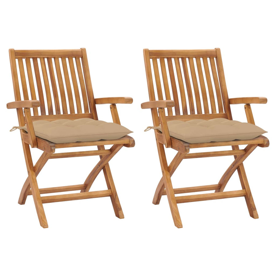 Tuinstoelen 2 St Met Beige Kussens Massief Teakhout 2