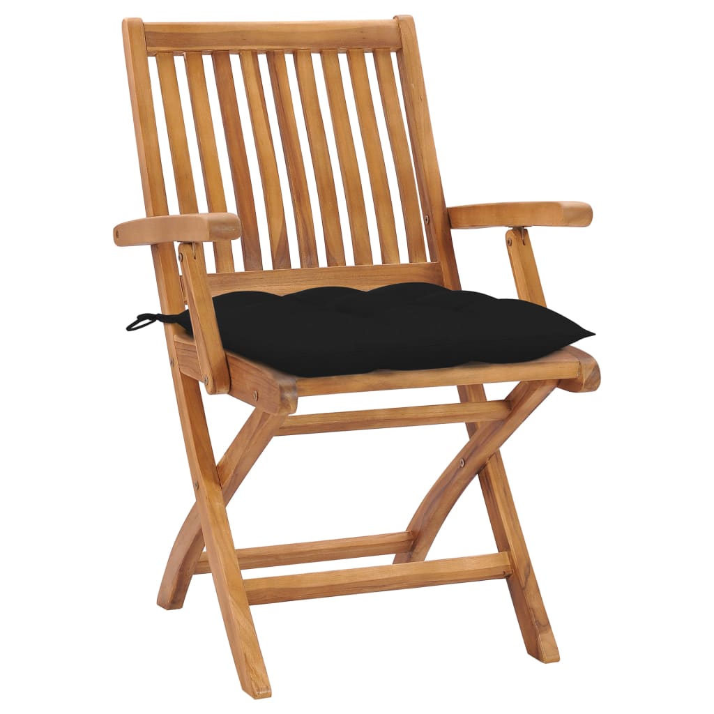 Tuinstoelen 2 st met zwarte kussens massief teakhout