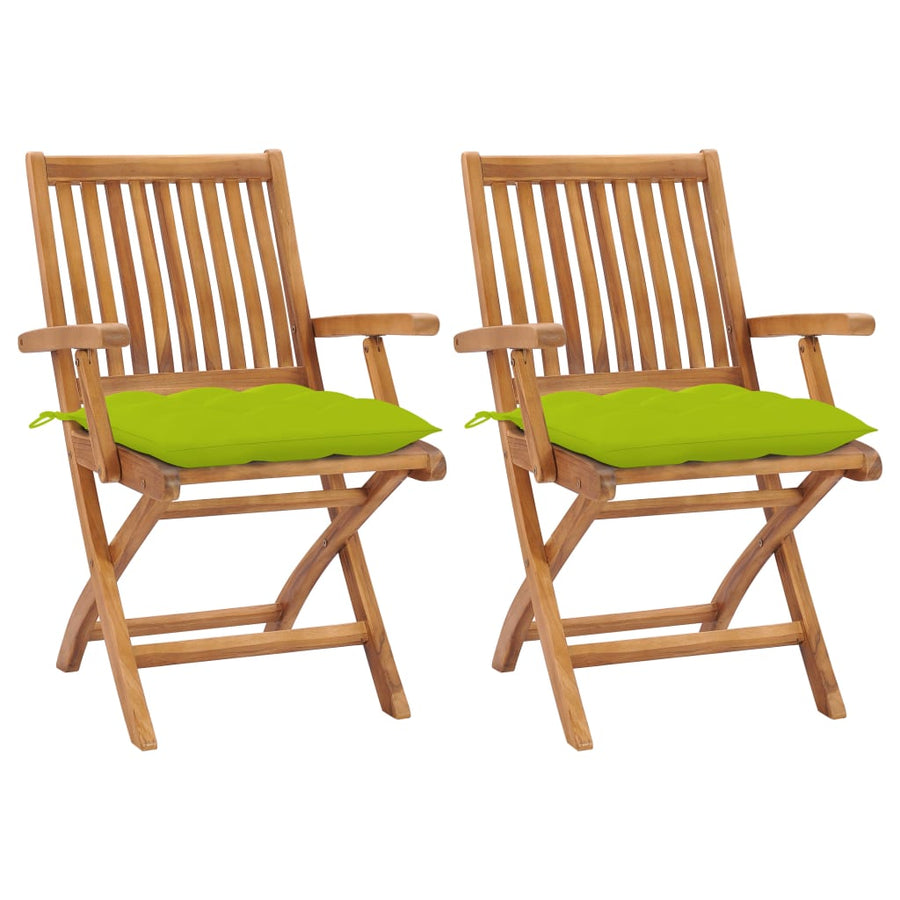 Tuinstoelen 2 st met heldergroene kussens massief teakhout