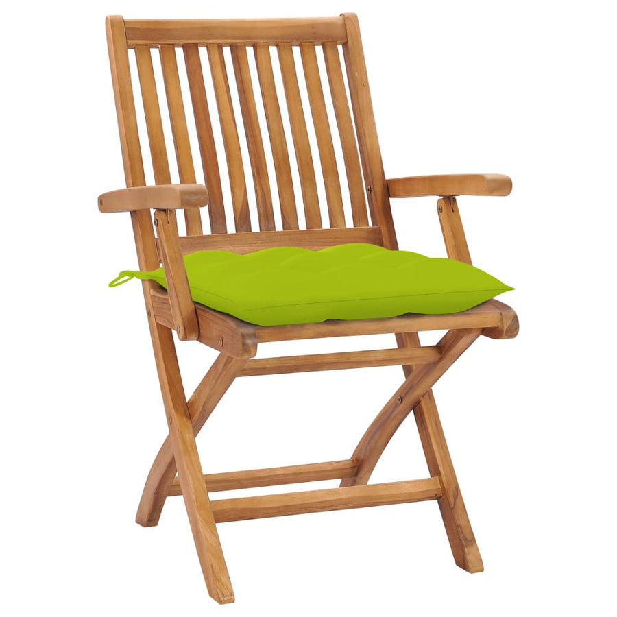 Tuinstoelen 2 st met heldergroene kussens massief teakhout