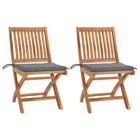 Garden chairs 2 pcs with grey cushions solid teak wood