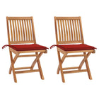 Tuinstoelen 2 stuks massief teakhout met rode kussens