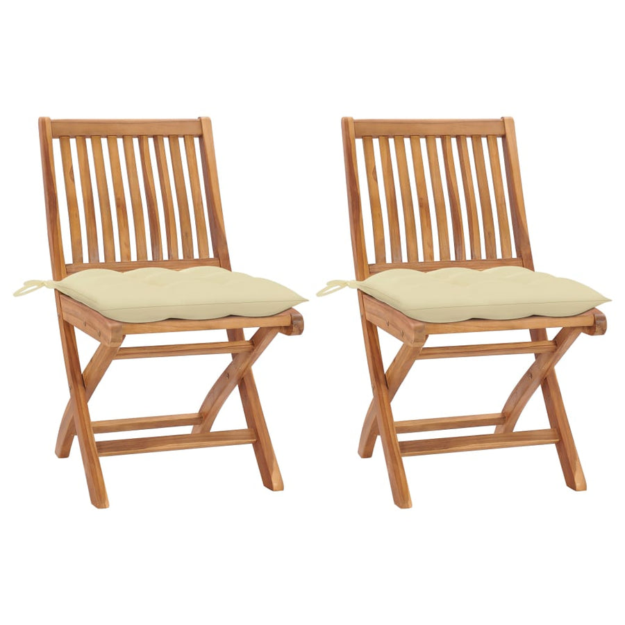 Tuinstoelen Met Witte Kussens Massief Teakhout Crème 1 2