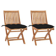 Garden chairs 2 pcs with black cushions solid teak wood