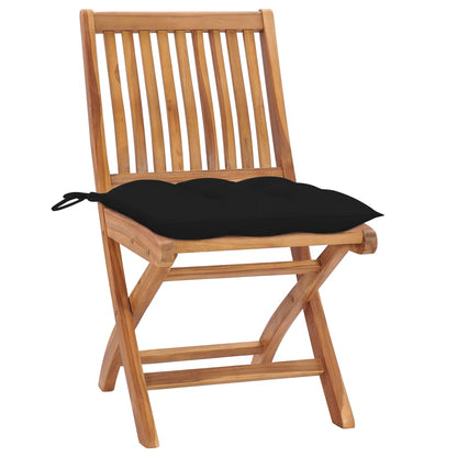Tuinstoelen 2 st met zwarte kussens massief teakhout