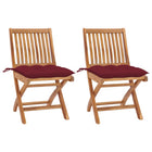 Tuinstoelen 2 st massief teakhout wijnrode kussens