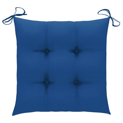 Set van 2 klapstoelen met blauwe kussens, gemaakt van massief teakhout.