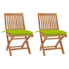 Garden chairs 2 pcs with bright green cushions solid teak wood