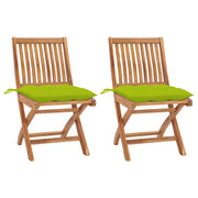 Garden chairs 2 pcs with bright green cushions solid teak wood