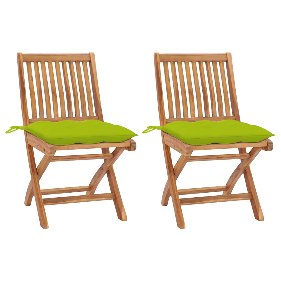 Tuinstoelen 2 st met heldergroene kussens massief teakhout