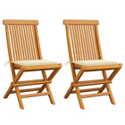 Tuinstoelen 2 st massief teakhout crèmekleurige kussens