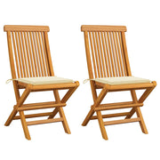 Tuinstoelen 2 st massief teakhout crèmekleurige kussens