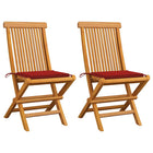 Tuinstoelen massief teakhout met rode kussens