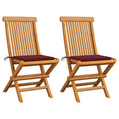 Tuinstoelen Met Wijnrode Kussens Massief Teakhout 1