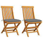 Garden chairs 2 pcs with grey cushions solid teak wood