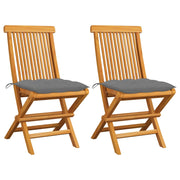 Tuinstoelen 2 st massief teakhout met grijze kussens