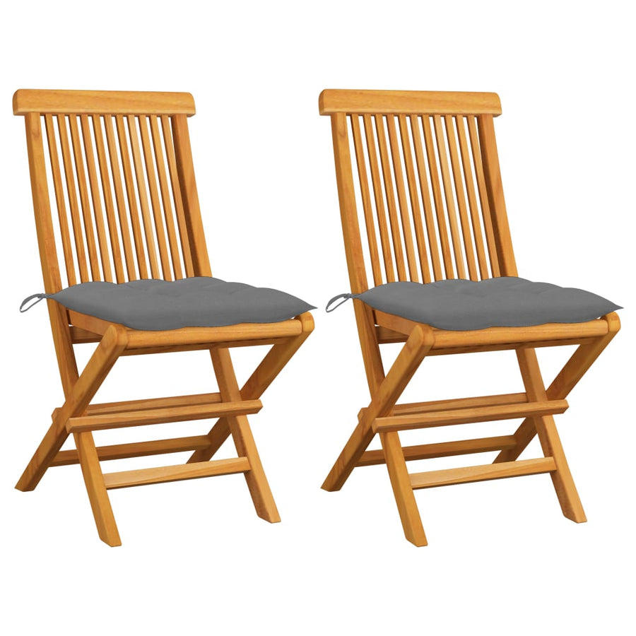 Tuinstoelen Met Grijze Kussens Massief Teakhout 2 Grijs