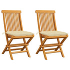 Garden chairs 2 pcs with cream-white cushions solid teak wood