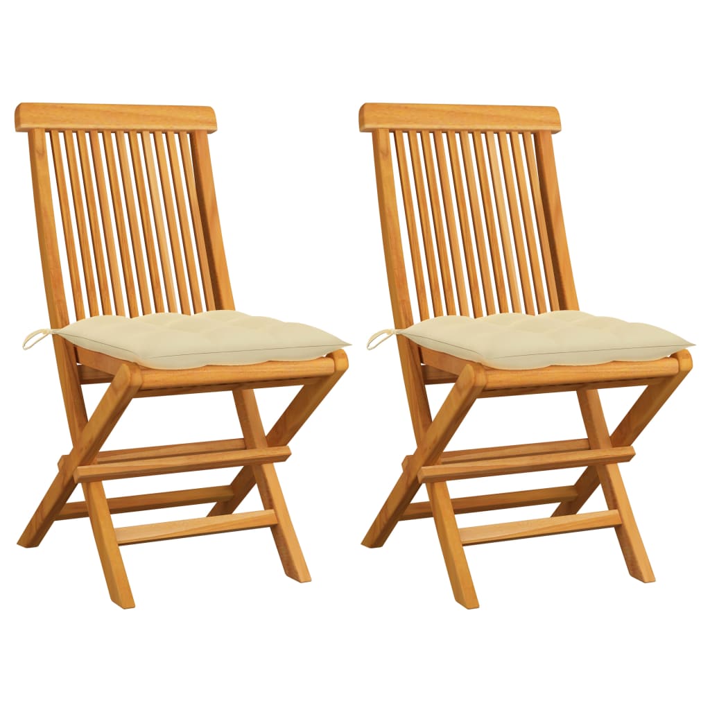 Tuinstoelen Met Witte Kussens Massief Teakhout 2 Crème