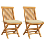 Tuinstoelen 2 st massief teakhout crèmewitte kussens