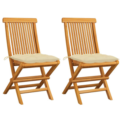 Tuinstoelen Met Witte Kussens Massief Teakhout 2 Crème