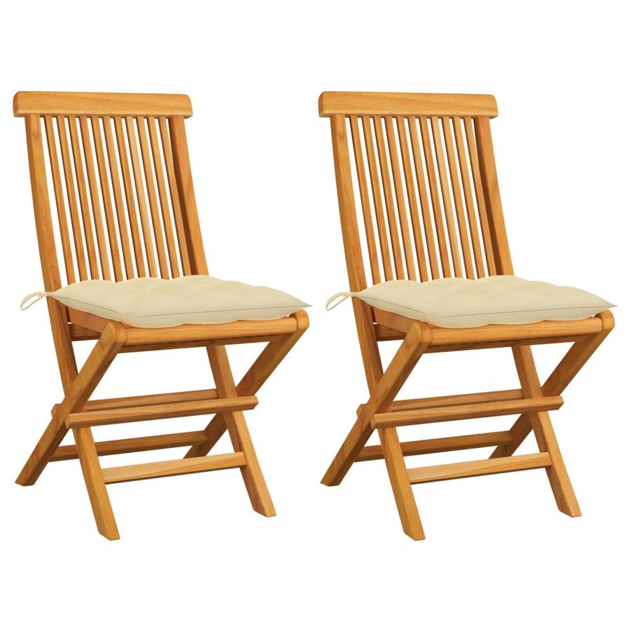 Tuinstoelen Met Witte Kussens Massief Teakhout 2 Crème