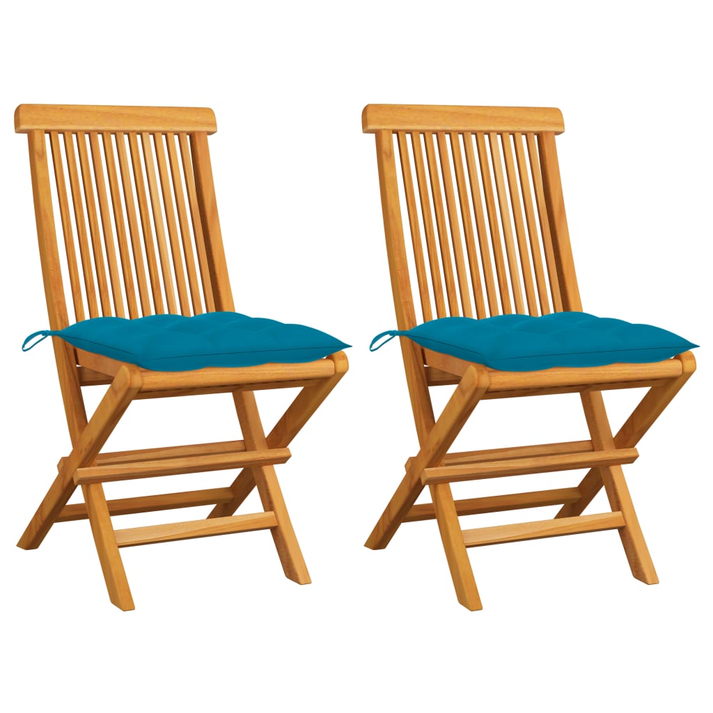 Tuinstoelen Met E Kussens Massief Teakhout 2 lichtblauw