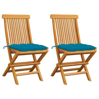 Tuinstoelen Met E Kussens Massief Teakhout 2 lichtblauw