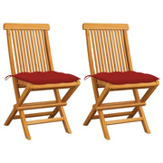 Tuinstoelen 2 stuks massief teakhout rode kussens