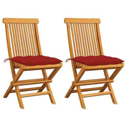 Tuinstoelen Met Rode Kussens Massief Teakhout 2