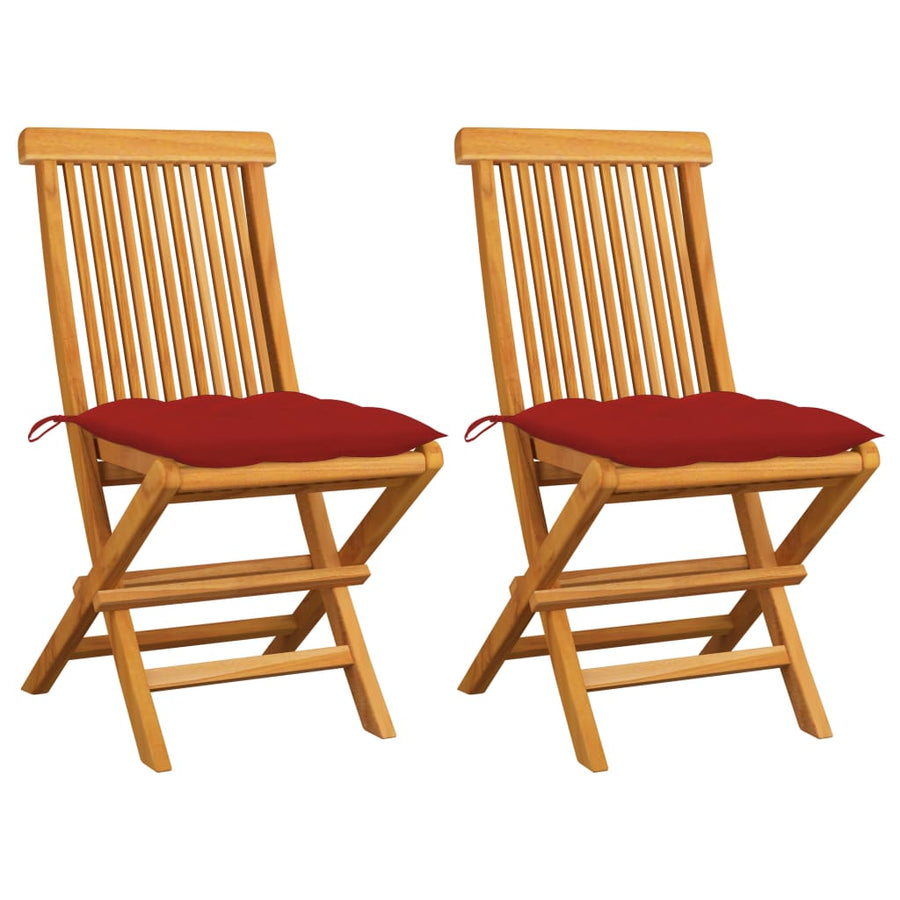 Tuinstoelen Met Rode Kussens Massief Teakhout 2