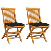 Tuinstoelen 2 st massief teakhout met kussens