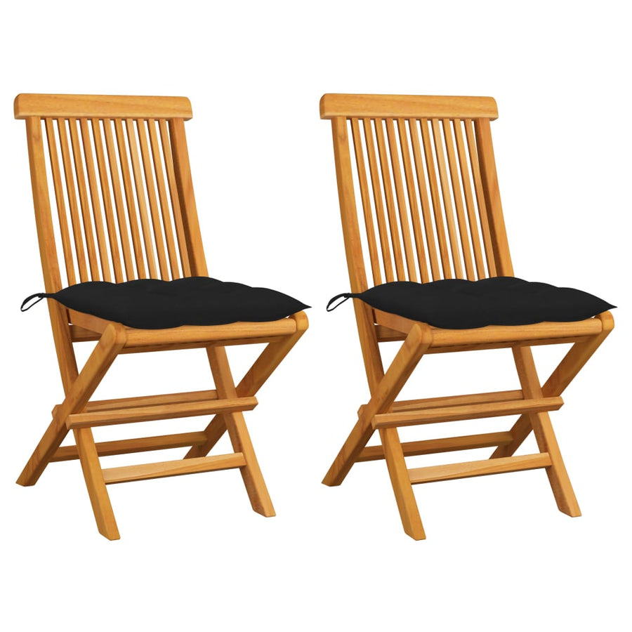 Tuinstoelen 2 St Met Zwarte Kussens Massief Teakhout