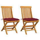 Tuinstoelen 2 st massief teakhout wijnrode kussens