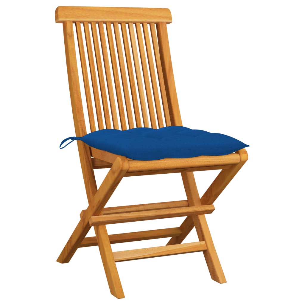 Tuinstoelen 2 St Met Blauwe Kussens Massief Teakhout