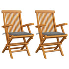 Garden chairs 2 pcs with grey cushions solid teak wood