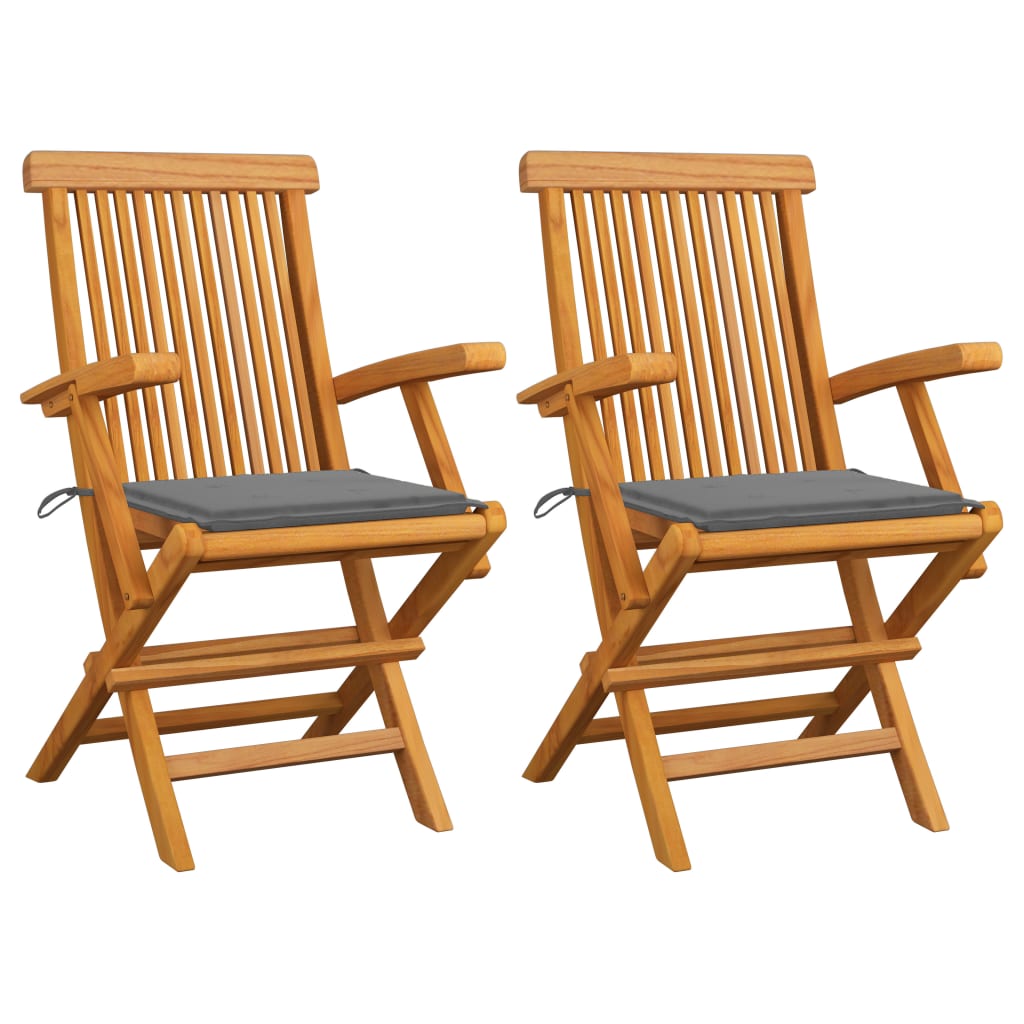 Tuinstoelen Met Grijze Kussens Massief Teakhout 2 Grijs