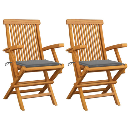 Tuinstoelen Met Grijze Kussens Massief Teakhout 2 Grijs