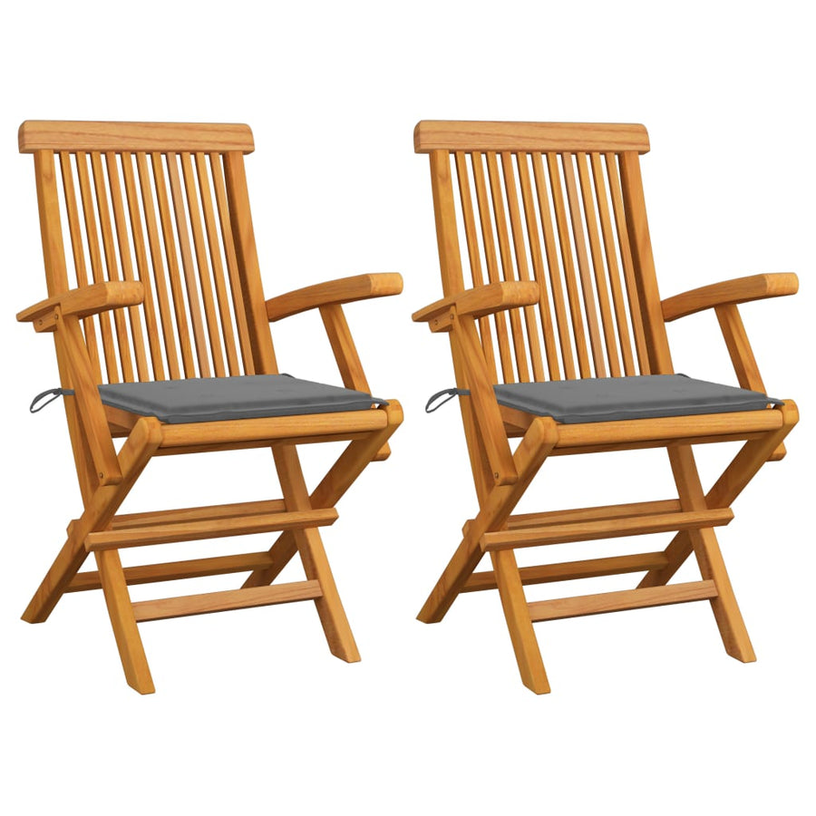 Tuinstoelen Met Grijze Kussens Massief Teakhout 2 Grijs