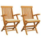 Garden chairs 2 pcs with cream-coloured cushions solid teak wood