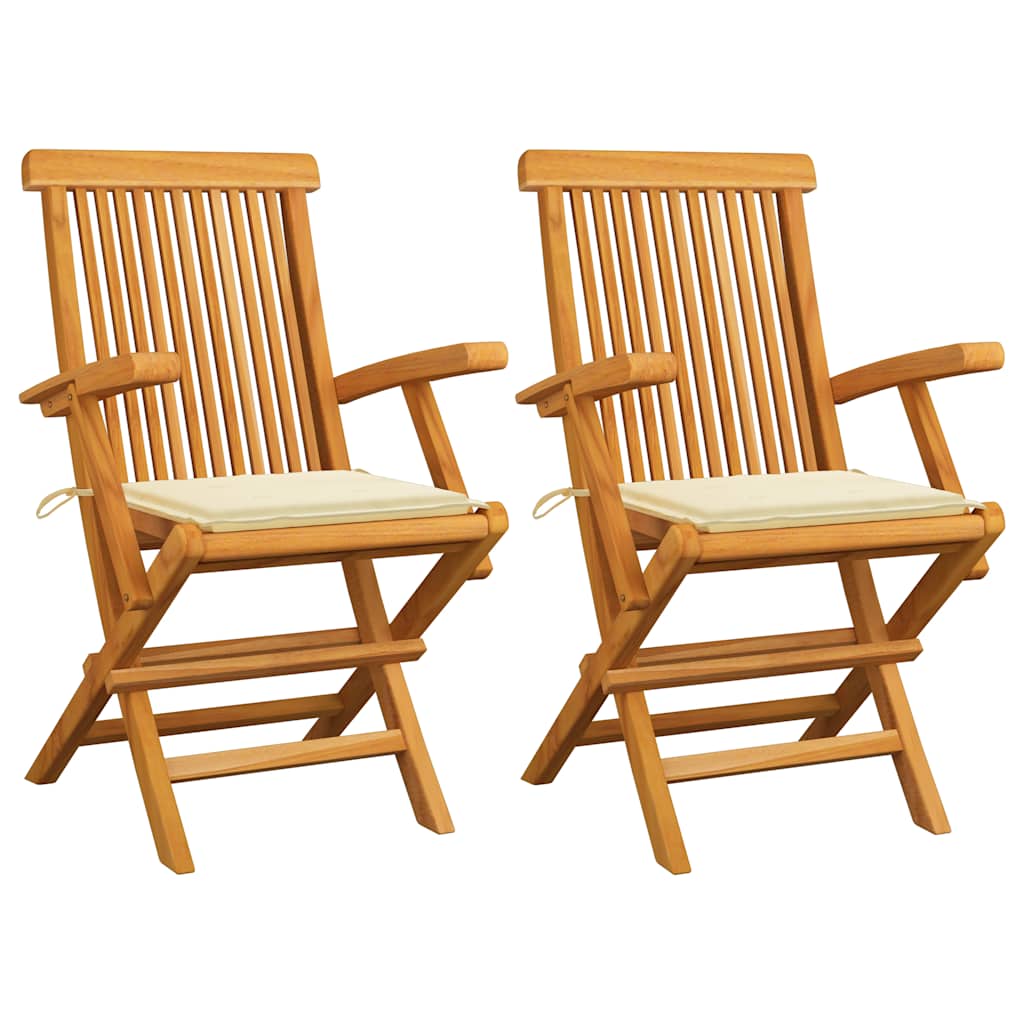 Tuinstoelen Met Kleurige Kussens Massief Teakhout 2 Crème