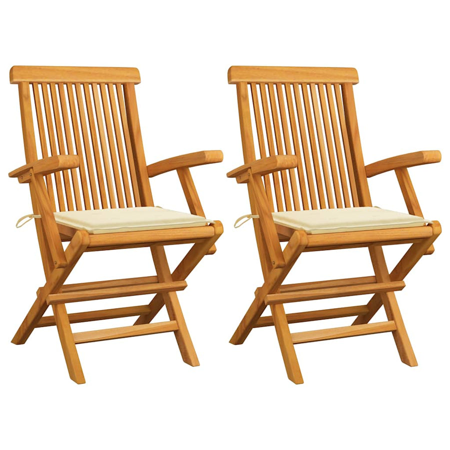 Tuinstoelen Met Kleurige Kussens Massief Teakhout 2 Crème