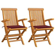 Tuinstoelen 2 stuks massief teakhout wijnrood