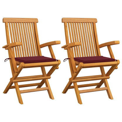 Tuinstoelen Met Wijnrode Kussens Massief Teakhout 2