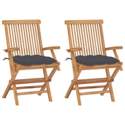 Garden chairs 2 pcs with anthracite cushions solid teak wood