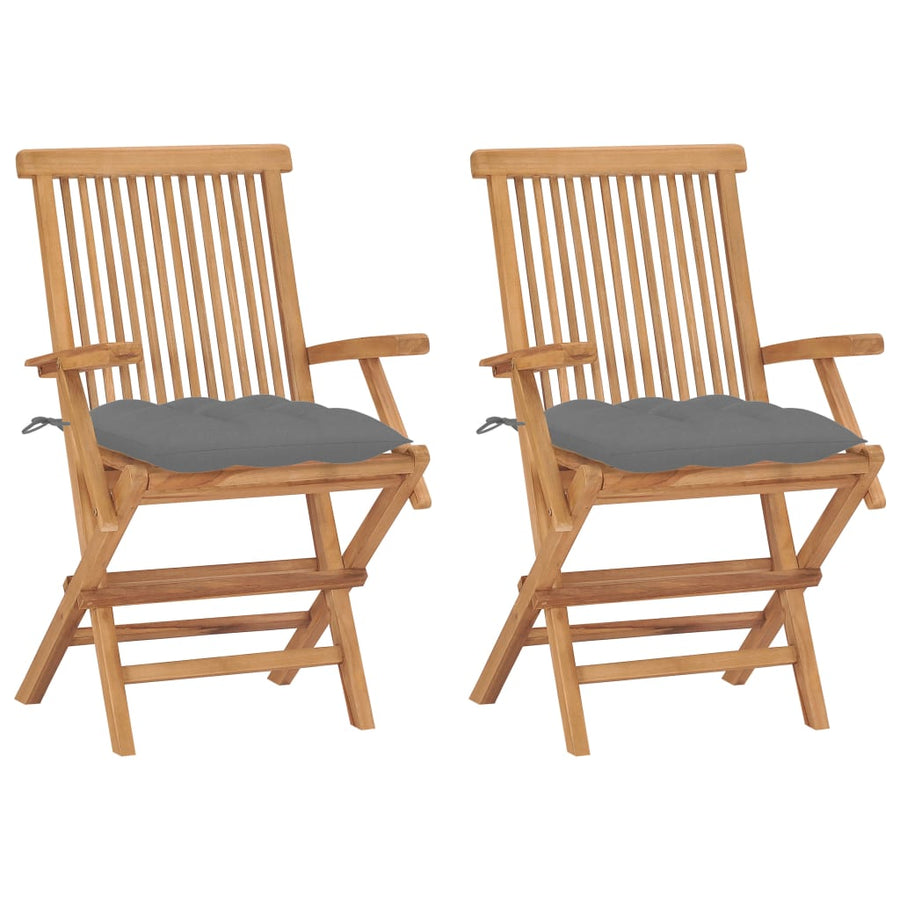 Tuinstoelen Met Grijze Kussens Massief Teakhout 2 Grijs