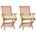 Garden chairs 2 pcs with cream-white cushions solid teak wood