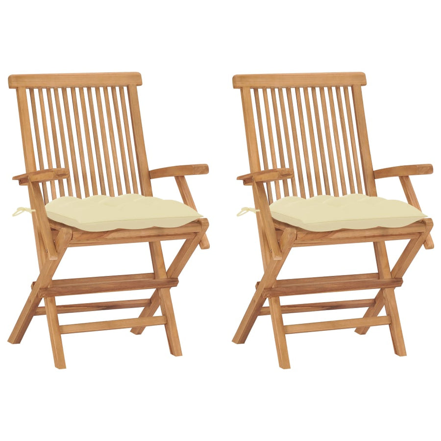 Tuinstoelen Met Witte Kussens Massief Teakhout 2 Crème