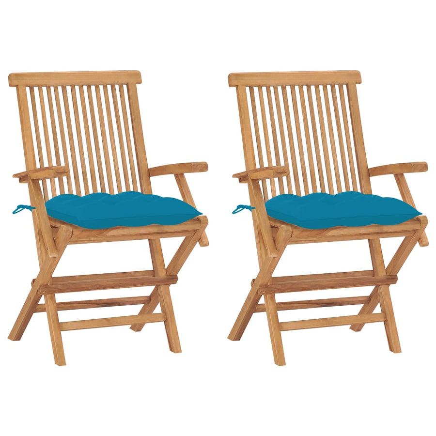 Tuinstoelen Met E Kussens Massief Teakhout 2 lichtblauw
