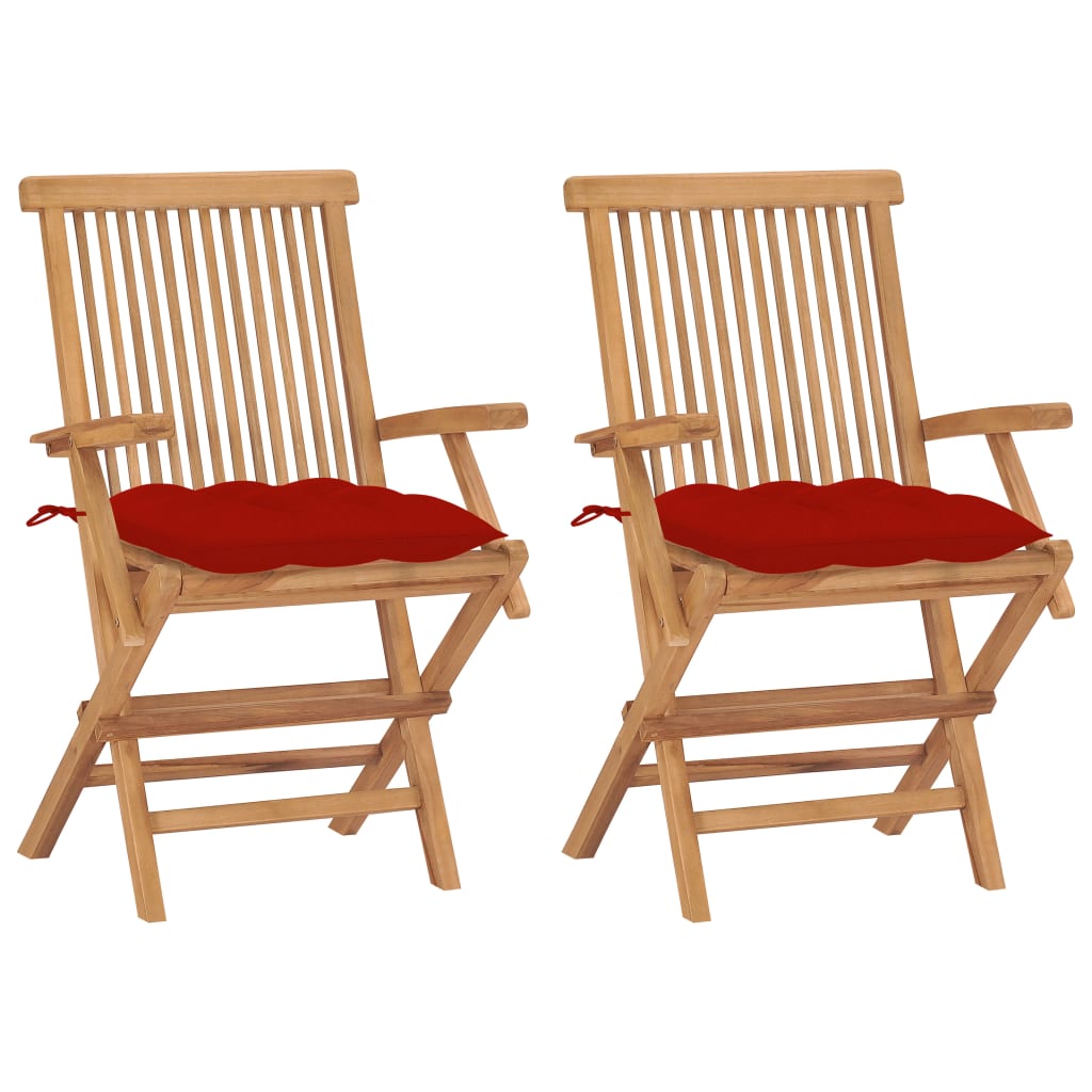Tuinstoelen Met Rode Kussens Massief Teakhout 2